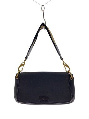 Gucci black canvas leather trim baguette shoulder bag striped